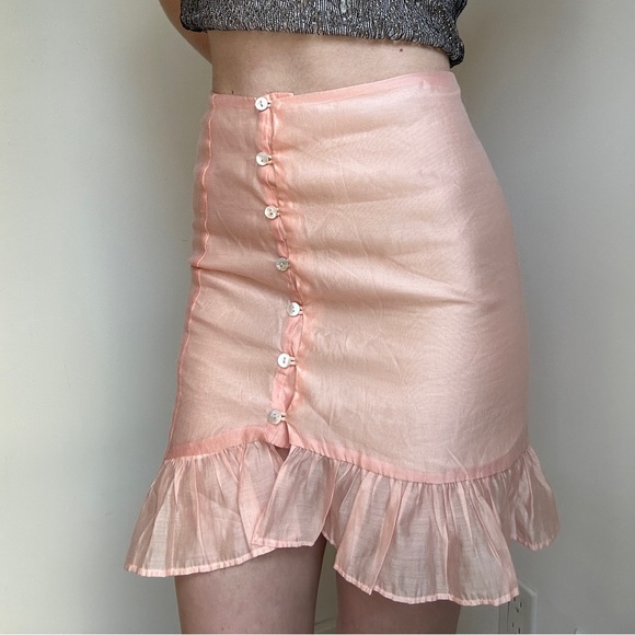 Vintage Sheer Light Pink Button-Up Skirt - Picture 1 of 2